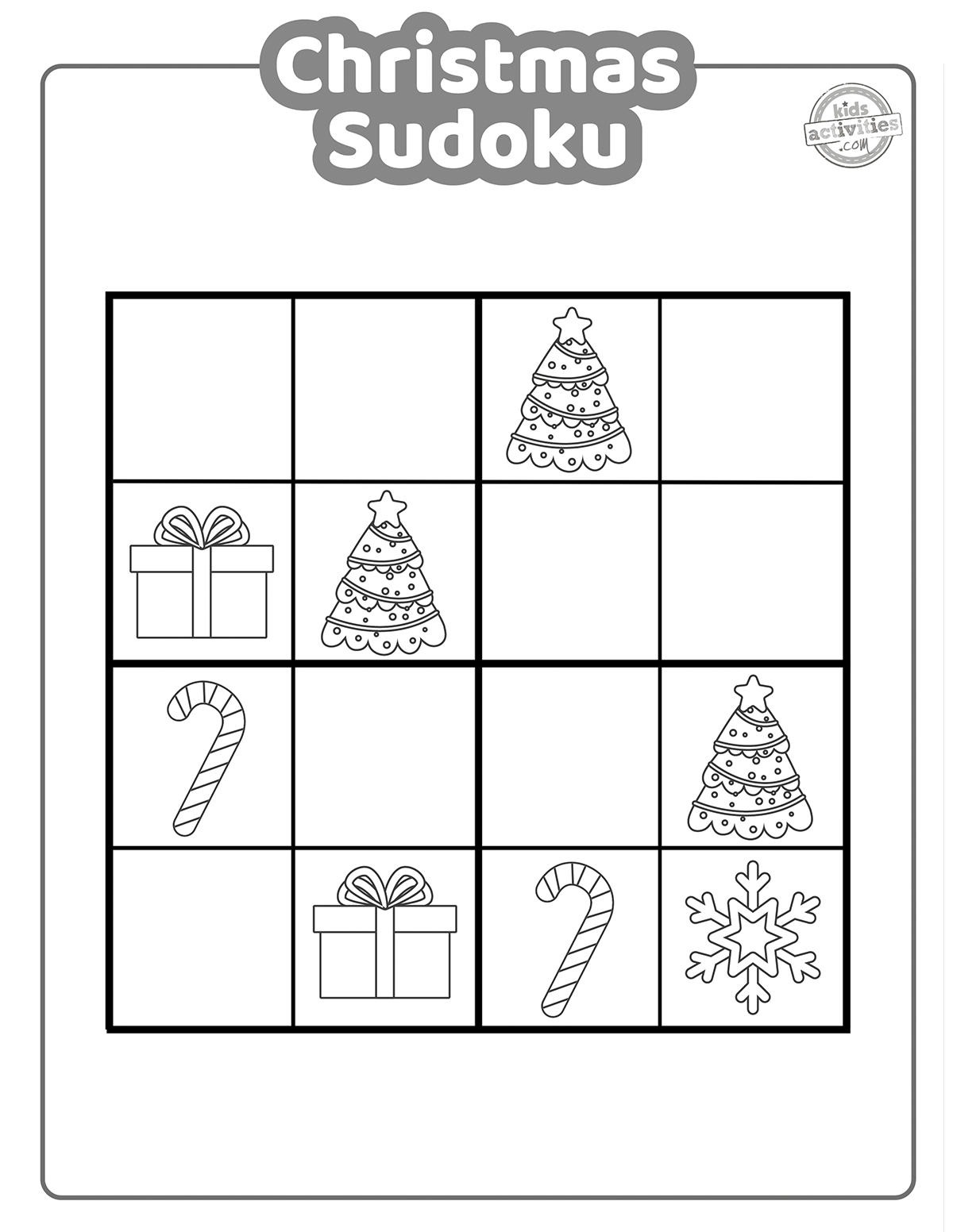 printable christmas sudoku picture puzzles for kids | kids